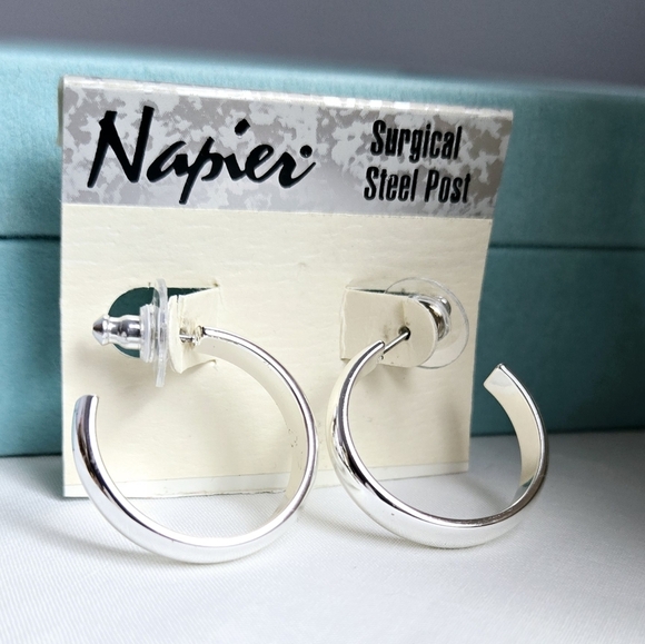 Napier Silver Tone Hoop Earrings NWT - Picture 7 of 9